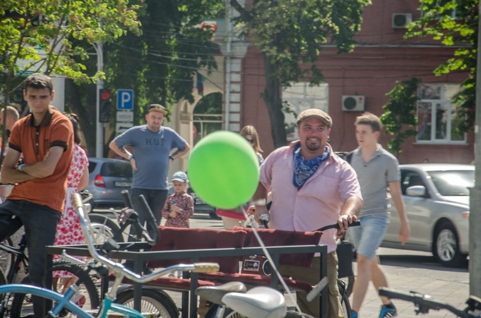 Minipeople on the river cycling in Krasnodar